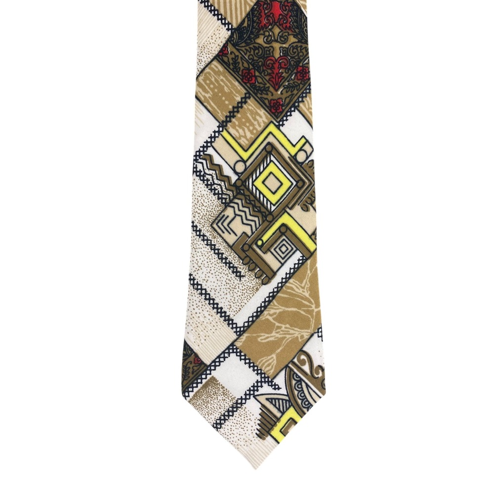 Valiant Mens Tie Tan Geometric Paisley Patchwork Retro Abstract Art Deco 58x3